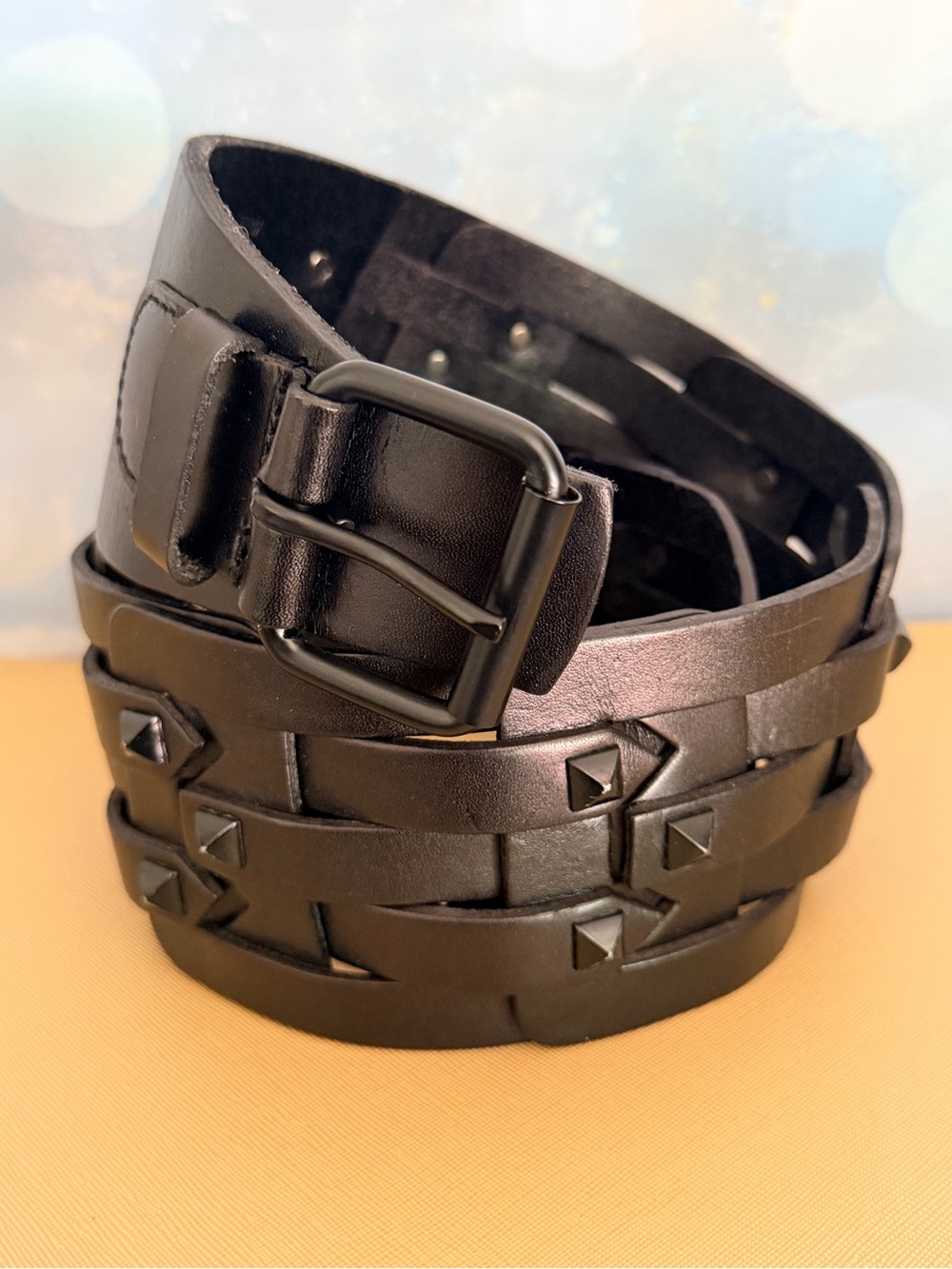 BCBG Black Rock Stud Woven Leather Women’s Belt - Size  M